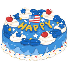 American birthday cake soft blue cream and red cherries 