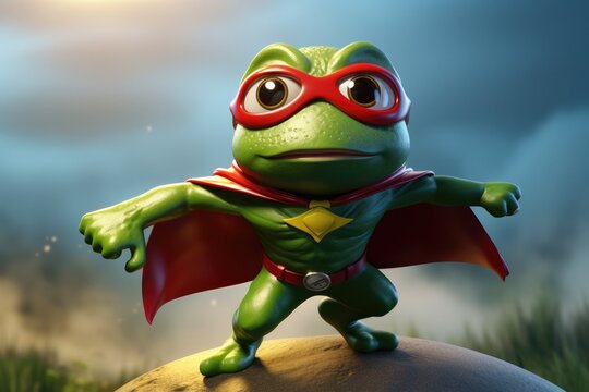 Cute Cartoon Frog Superhero