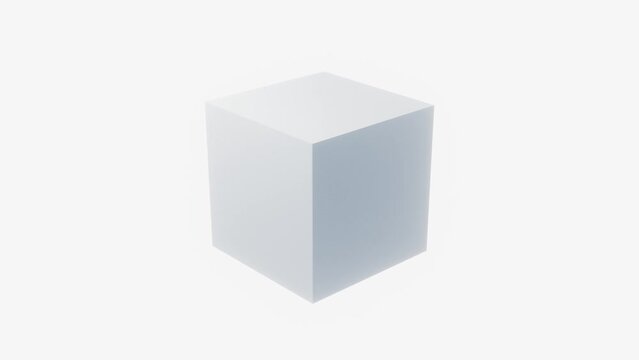 A light gray cube rotates on its vertical axis in a blank empty space. Looping video. Infinite repeating pattern. 3D Rendering