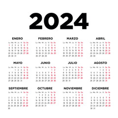 Calendario 2024 español. Semana comienza el lunes	
 - obrazy, fototapety, plakaty
