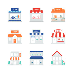 Flat icon related to various shops.

