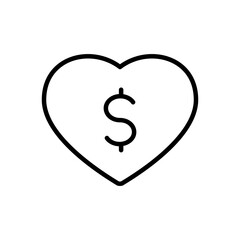 Dollar In Heart outline vector icon isolated on white background. Dollar In Heart line icon for web, mobile and ui designe