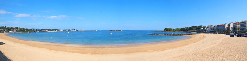 Panoramic view of the bay of Saint Jean de Luz, in the Basque country, between the small fishing...