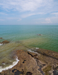 Landscape summer vertical view front nature seen along the mountains rock coast and sea ocean look blue sky horizon wind cool breeze comfortable during the travel day relax Chonburi Thailand