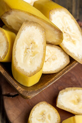 Sliced ripe yellow banana, close up