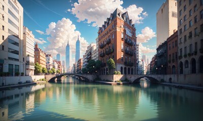 Obraz premium city building canal cityscape landscape, generative, generative ai, ai