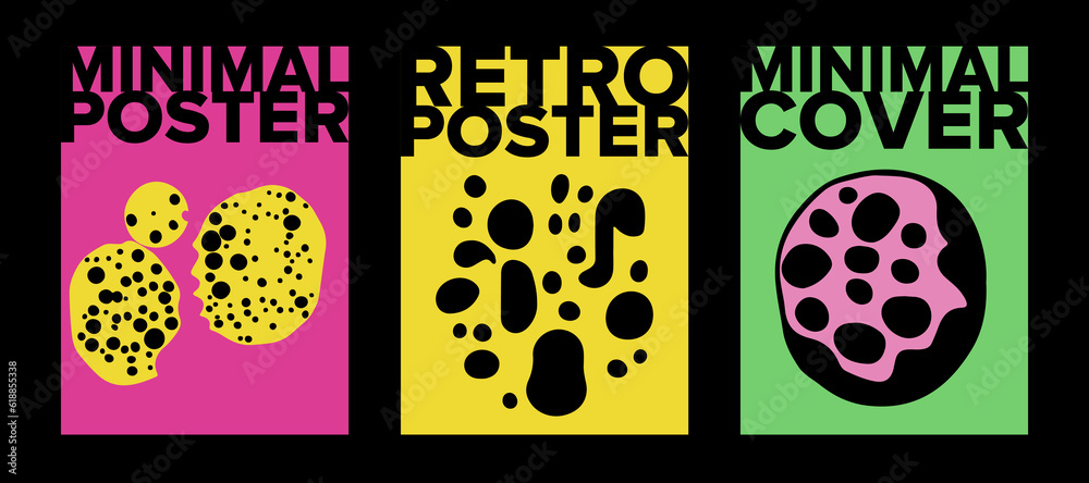 Aufkleber psychedelic posters with abstract blobs in pink, green and acid yellow color palette. minimal mid-ce