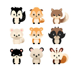 Naklejka premium set of animals Cute AI generative