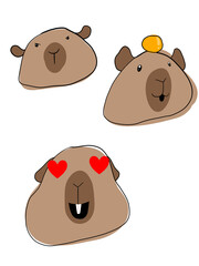 Capybara Doodles, Capybara emojis, Isolated