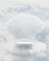 Abstact 3d render and Natural background, White podium on the shell shape cloud for product display, minimalist mockup and showcase