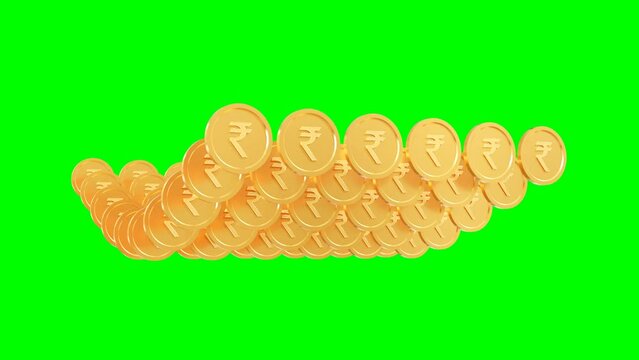 Indian Rupee Symbol embedded in Gold coin - green screen video