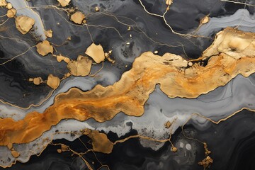 Black marble background with white and golden accents