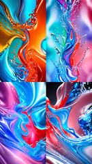 set abstract colorful liquid splash vertical  background with generative AI technology