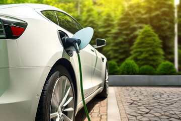 A progressive concept for car and home charging station for electric vehicles powered by sustainable and clean energy with zero CO2 emissions. Electric vehicle charging point.ai generative