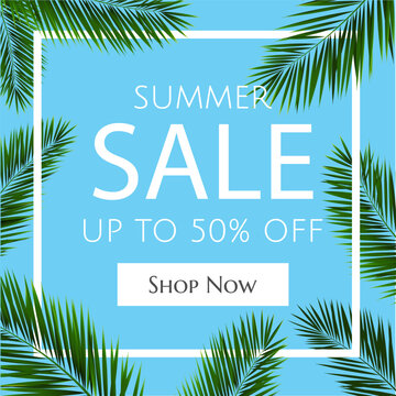 sale summer banner with palm trees