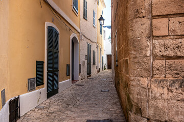 Obraz premium European and Spanish buildings in Balearic islands in the Mediterranean Sea- Menorca, Spain