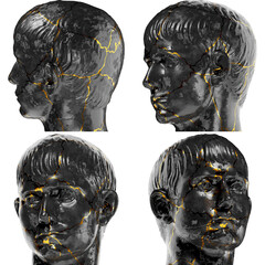 Young Man with Short Hair Digital Portrait in Black Marble and Gold Graphic Asset