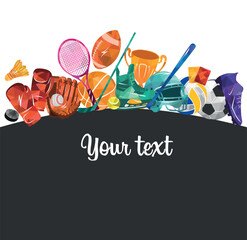 Sport vector colorful illustration background. Sports equipment inventory. Healthy lifestyle tools.	