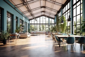 Loft style modern office or co working, AI Generative