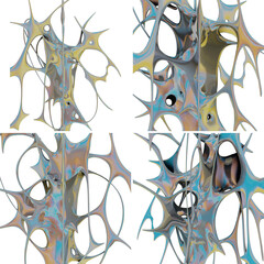 Obraz premium Contemporary Iridescent Tribal Futuristic Render 3D Shape - Abstract Metallic Graphic Asset