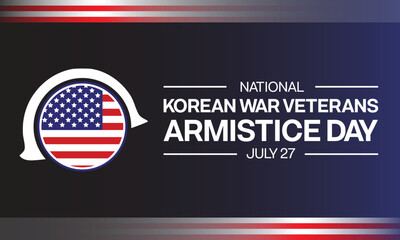 Korean War Veteran Armistice Day design with round American flag and military helmet above it. Vector illustration.