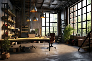 Loft style modern office or co working, AI Generative