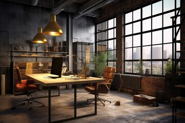 Loft style modern office or co working, AI Generative