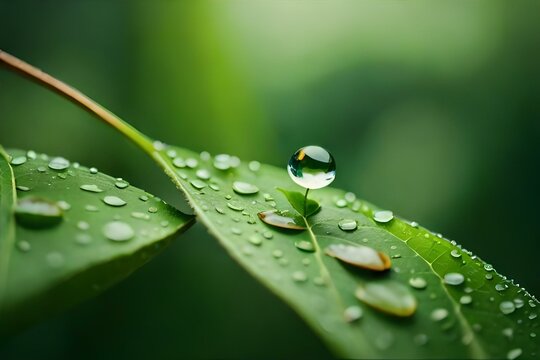 Conceito do  dia Mundial do Meio Ambiente. Gota de água na folha verde.  Fundo da natureza.  Profundidade superficial de campo.