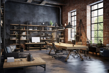 Obraz na płótnie Canvas Loft style modern office or co working, AI Generative