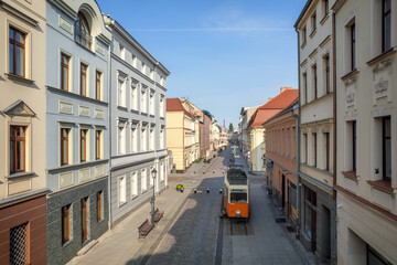 Fototapeta na wymiar A drone view of Długa Street in the old town of Bydgoszcz