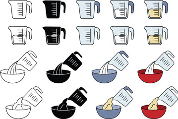 Measuring Cup and Baking Clipart - Outline, Silhouette & Color