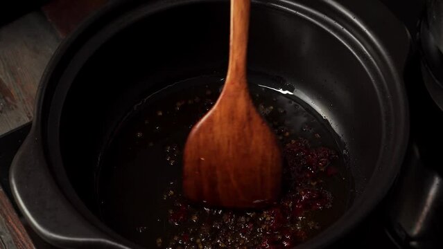 The cooking process of old-fashioned Mala Tang, a characteristic local dish in Northeast China