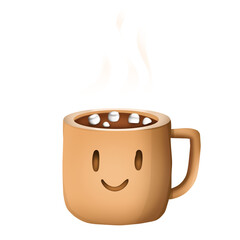 cup of coffee with steam,cocoa with marshmallow,cute cartoon
