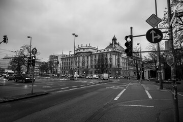 An intersection in Munich, Germany.