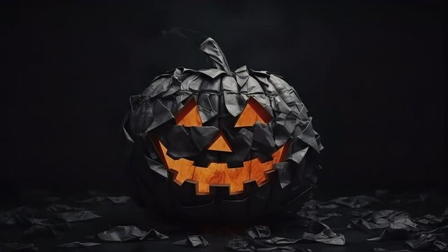 Black Halloween Jack O Lantern Pumpkin Flowing Blending Stop Motion Animation Background Loop
