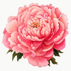 Pink peony flower isolated. Illustration AI Generative.