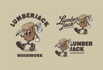 Lumberjack Cartoon Character Mascot Logo Design Template