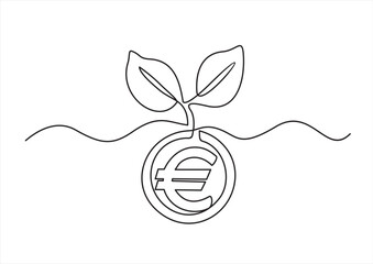euro, bank, banking, business, coin, coins, concept, conservation, continuous, continuous line, currency, deposit, doodle, drawing, earnings, economic, economy, environment, environmental, finance, fi
