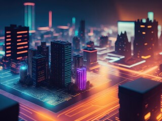 High tech data network color grids. ai generative