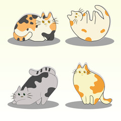 four cats with shadow adorable cat expression