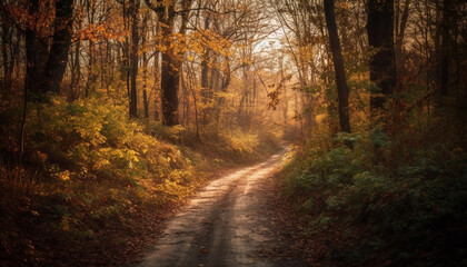 Fototapeta premium Autumn forest glows with vibrant yellow and orange generated by AI