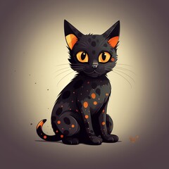 Cute cartoon cat with black and orange spots Ai generated art