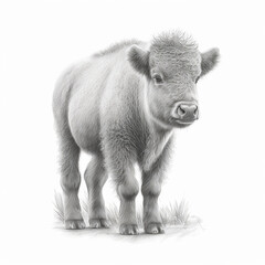 Cute pencil sketch bison animal drawing AI Generated