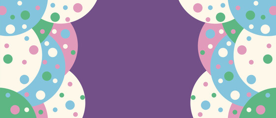 Trendy Modern colorful shapes with space for text.. Large horizontal banner with Frame from Circle. Retro y2k background with Round and copy space. Vector illustration.