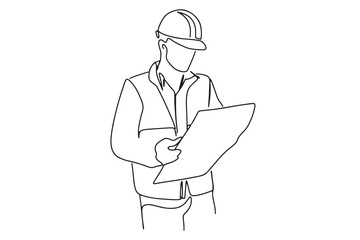 one line drawing engineer building
Construction supervision vector illustration is simple.hand-drawn illustration about occupation.