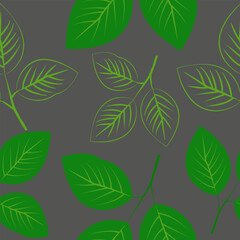 Vector seamless pattern with a twig with leaves on a gray background