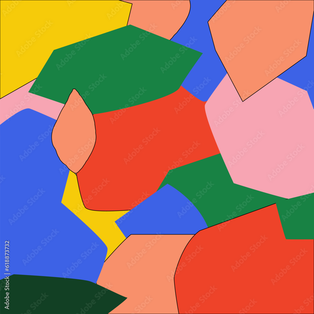 Poster doodle shape pattern. color geometric figures. irregular splashes. minimal uneven forms. childish dr