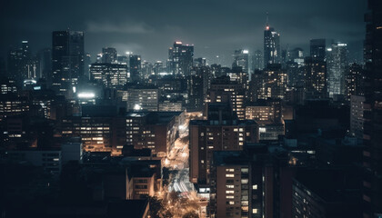 Fototapeta na wymiar Glowing city skyline at twilight, modern travel destination generated by AI