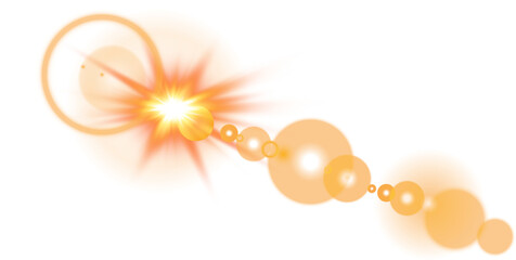 Yellow Sun rays with beams and glare isolated on transparent background. Lens flare light effect. PNG.