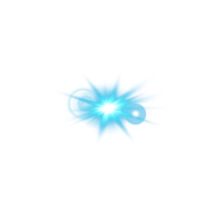 Blue Sun rays with beams and glare isolated on transparent background. Lens flare light effect. PNG.